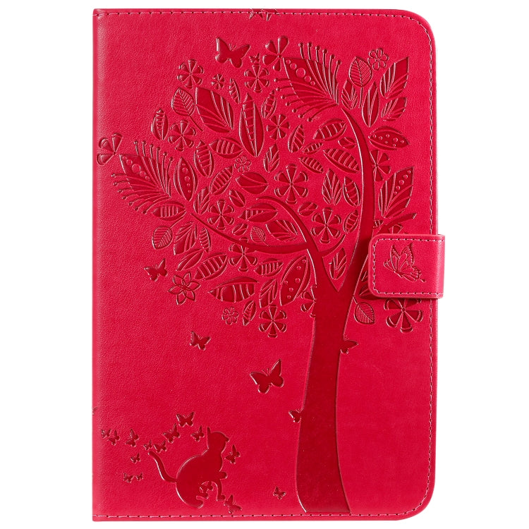 Pressed Printing Cat and Tree Case for iPad Mini, showcasing a stylish design with a cat and tree print, made from durable PU leather and TPU material.