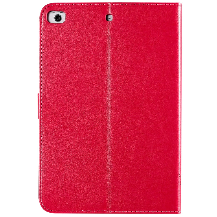 Pressed Printing Cat and Tree Case for iPad Mini, showcasing a stylish design with a cat and tree print, made from durable PU leather and TPU material.