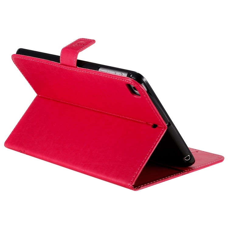 Pressed Printing Cat and Tree Case for iPad Mini, showcasing a stylish design with a cat and tree print, made from durable PU leather and TPU material.