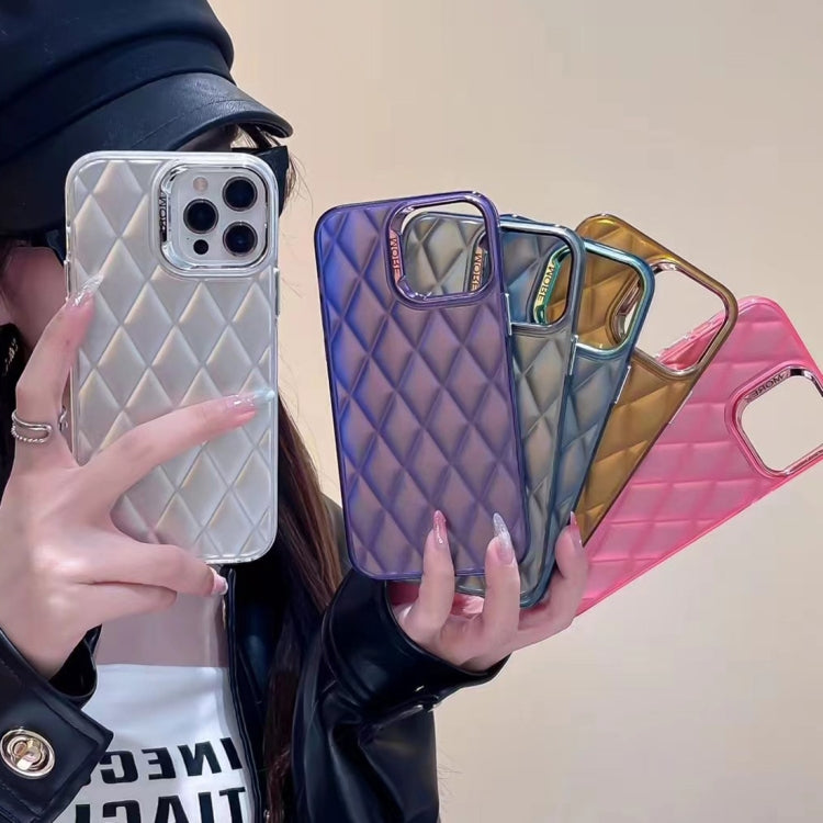 Grey 3D Rhombus Electroplating TPU Hybrid PC Phone Case for iPhone 11, showcasing its stylish design and durable materials.