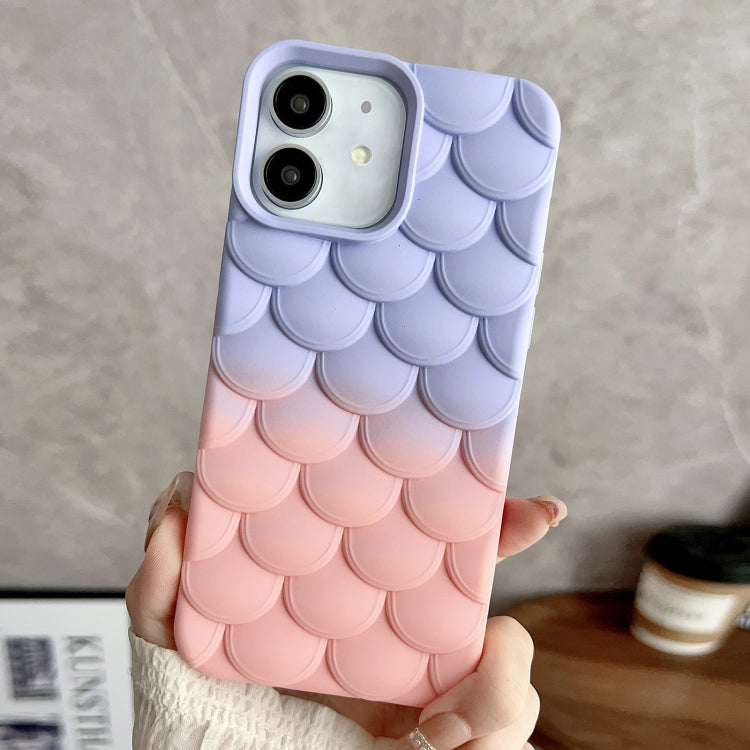 Gradient Mermaid Scale Skin Feel Phone Case for iPhone 11 in pink and purple, showcasing a stylish design with protective features.