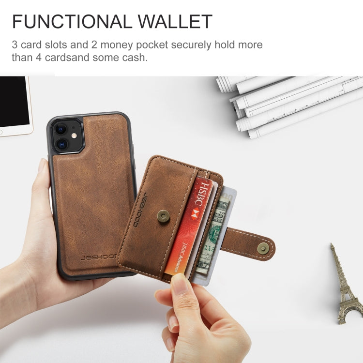 JEEHOOD RFID Blocking Anti-Theft Wallet Phone Case for iPhone 11 Pro, showcasing its durable design and card slots.