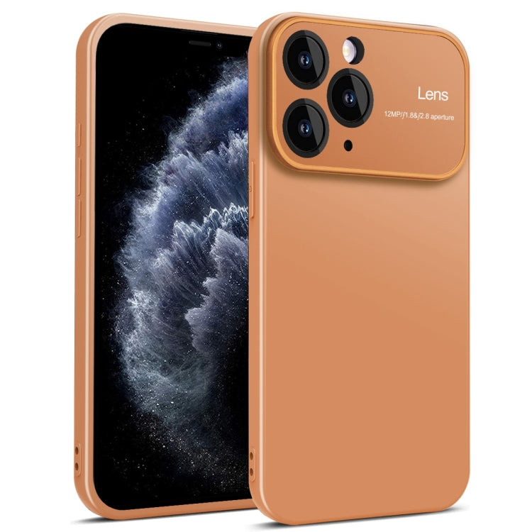 Brown TPU phone case for iPhone 11 Pro Max, showcasing its sleek design and raised edges for protection.