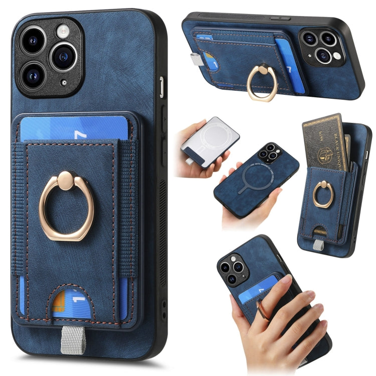 For iPhone 11 Pro Retro Splitable Magnetic Card Bag Leather Phone Case showcasing its stylish design and magnetic card wallet feature.