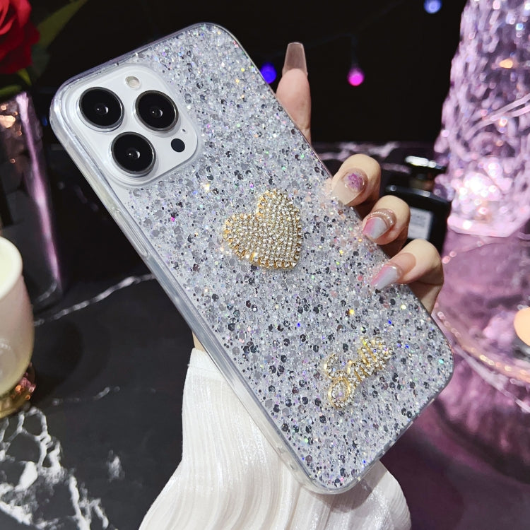Stylish For iPhone 11 Pro Starry Sequin Diamond Heart Epoxy TPU Phone Case showcasing its durable and fashionable design.