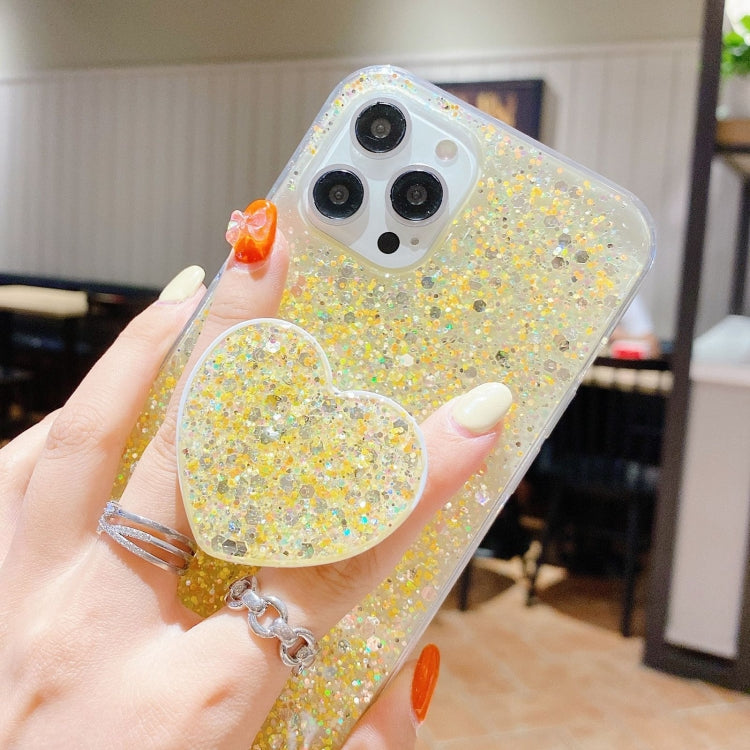 For iPhone 11 Pro Starry Sequin Heart Stand Epoxy TPU Phone Case showcasing a stylish heart design with sequins.