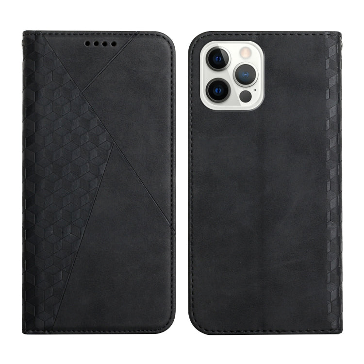 For iPhone 12 / 12 Pro Diamond Pattern Splicing Skin Feel Magnetic case showcasing its stylish design and functional features.