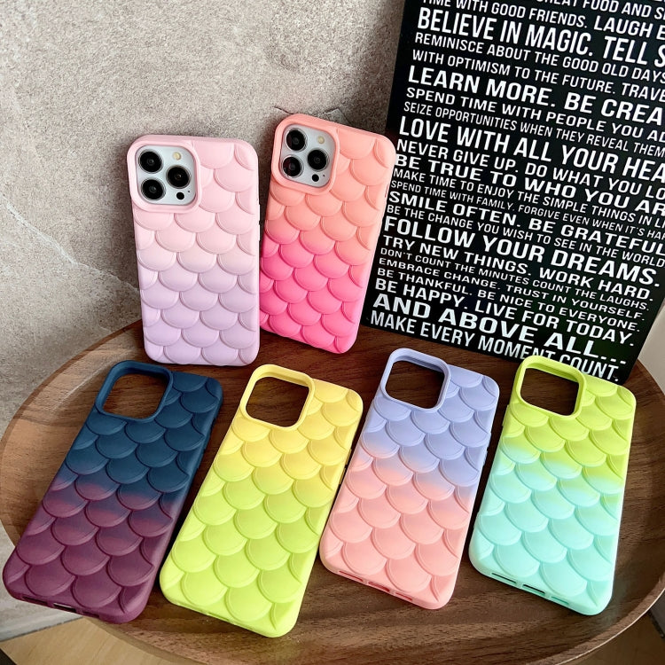 For iPhone 12 Gradient Mermaid Scale Skin Feel Phone Case in Blue Green, showcasing its stylish design and texture.