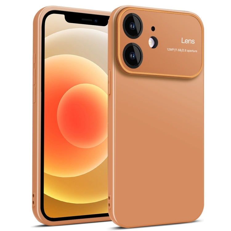 Brown TPU phone case for iPhone 12 with raised edges for screen and camera protection, showcasing a sleek and stylish design.