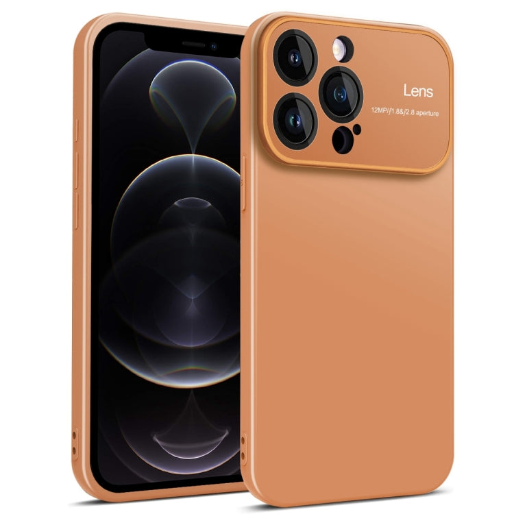 Brown TPU phone case for iPhone 12 Pro with raised edges for screen and camera protection.