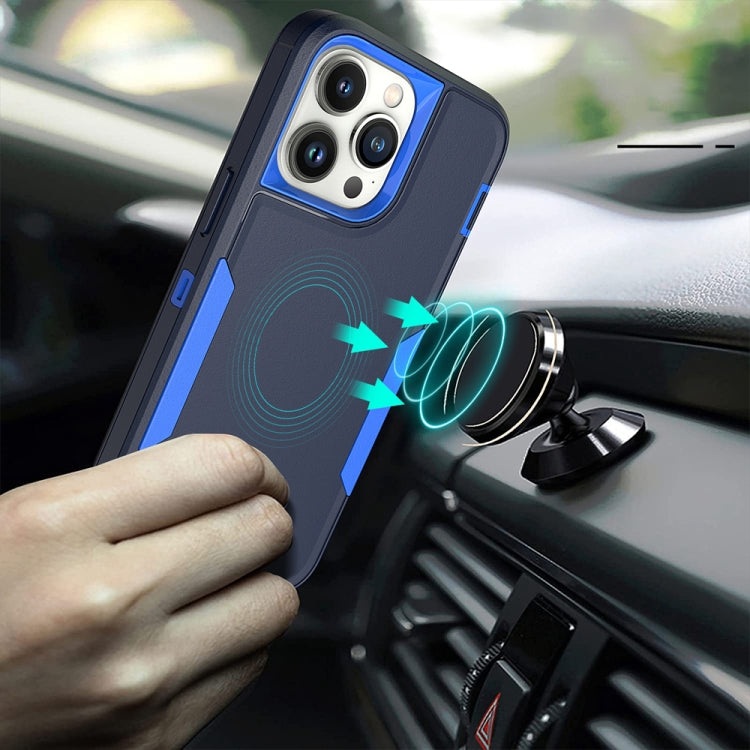 Blue 2 in 1 Magnetic PC + TPU Phone Case for iPhone 12 Pro Max, showcasing its sleek design and durable materials.