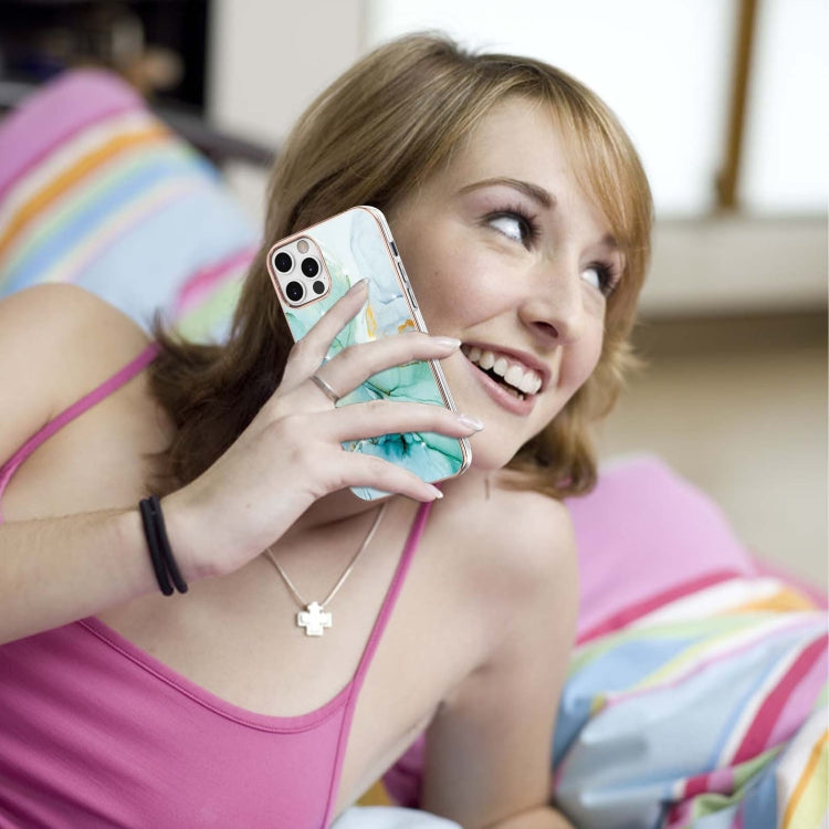 Electroplating Marble Pattern Dual-side IMD TPU case for iPhone 12 Pro Max, showcasing vibrant colors and stylish design.