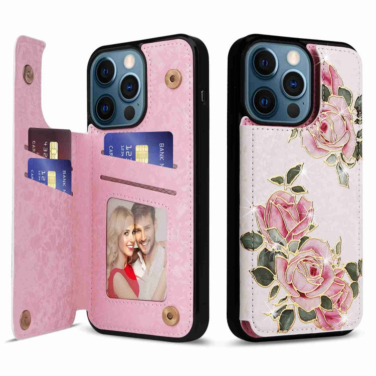 For iPhone 12 Pro Max Printed Double Buckle RFID Anti-theft Phone Case showcasing its stylish design and card slots.