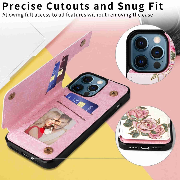 For iPhone 12 Pro Max Printed Double Buckle RFID Anti-theft Phone Case showcasing its stylish design and card slots.