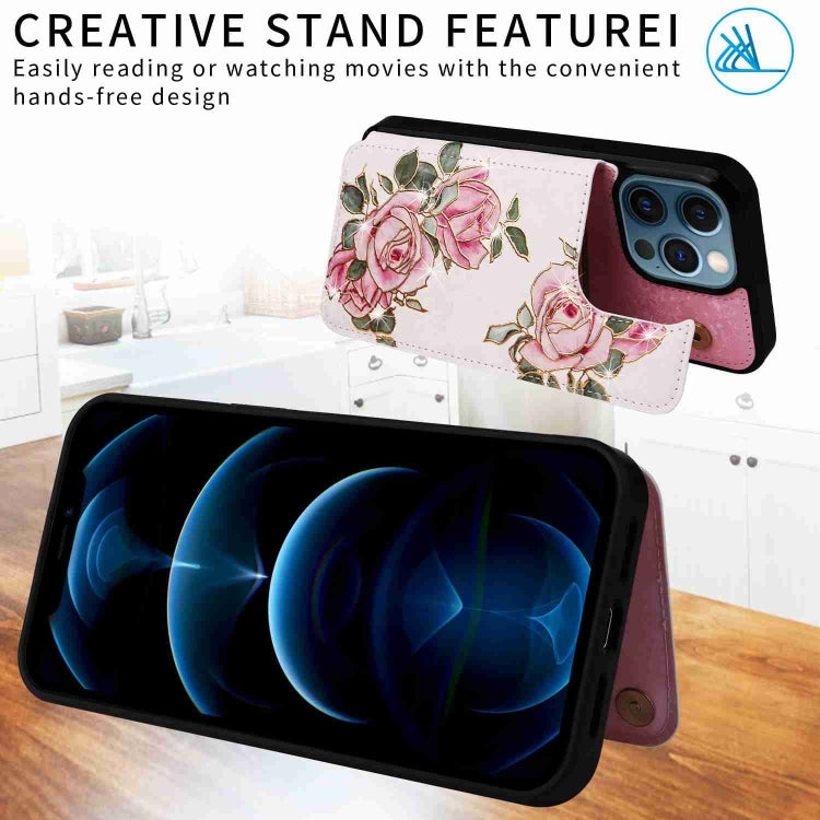 For iPhone 12 Pro Max Printed Double Buckle RFID Anti-theft Phone Case showcasing its stylish design and card slots.