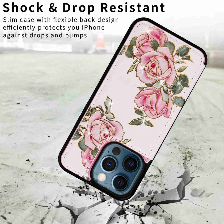 For iPhone 12 Pro Max Printed Double Buckle RFID Anti-theft Phone Case showcasing its stylish design and card slots.