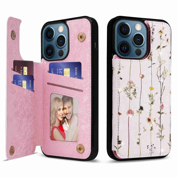For iPhone 12 Pro Max Printed Double Buckle RFID Anti-theft Phone Case showcasing a stylish design with card slots and a secure buckle.