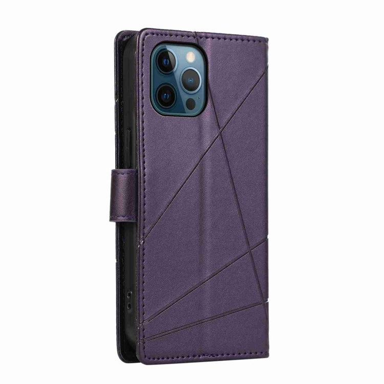 For iPhone 12 Pro Max PU leather case with embossed texture, featuring card slots and a wrist strap.
