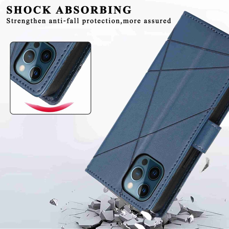 For iPhone 12 Pro PU leather case with embossed texture, featuring card slots and a wrist strap.