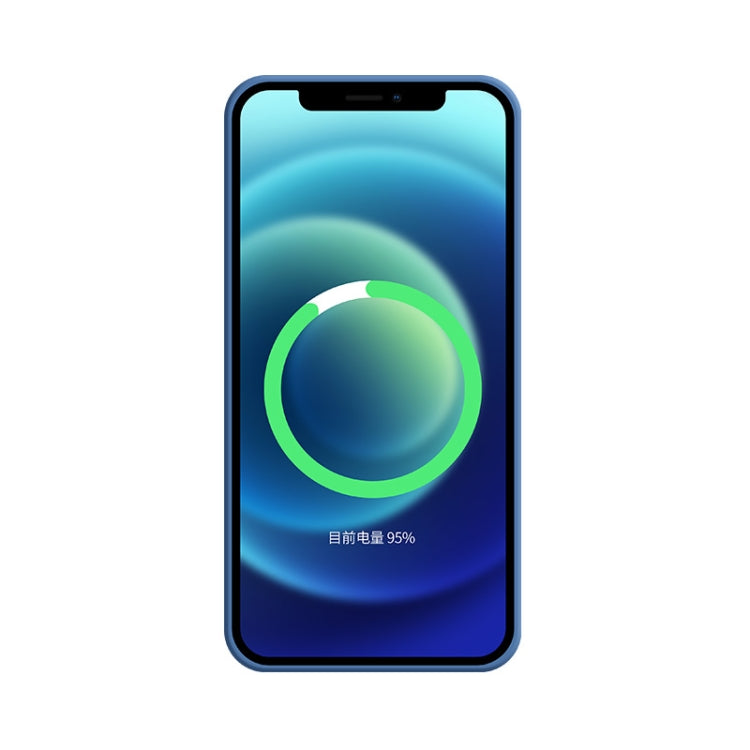 Blue silicone case for iPhone 12 Pro, featuring full coverage and MagSafe compatibility, showcasing its sleek design and protective features.