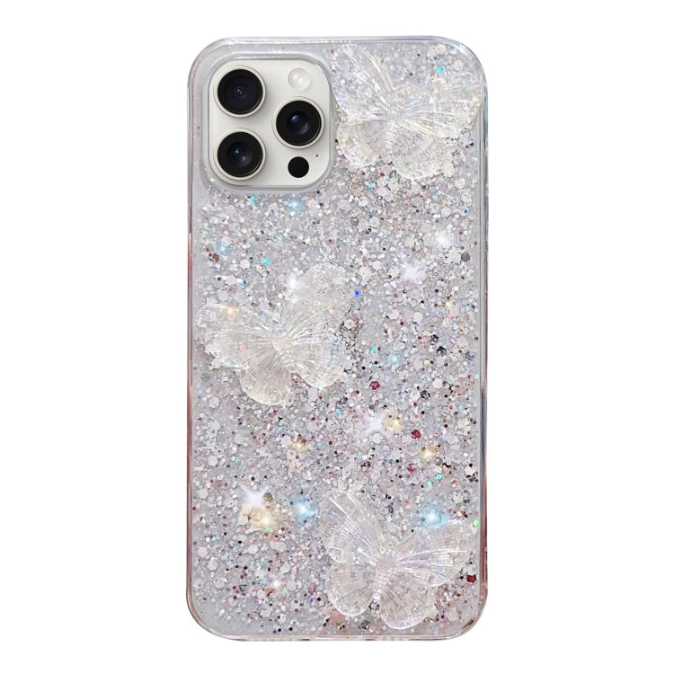 Stylish iPhone 12 Pro case featuring starry sequins and butterfly design, made from durable epoxy TPU material.