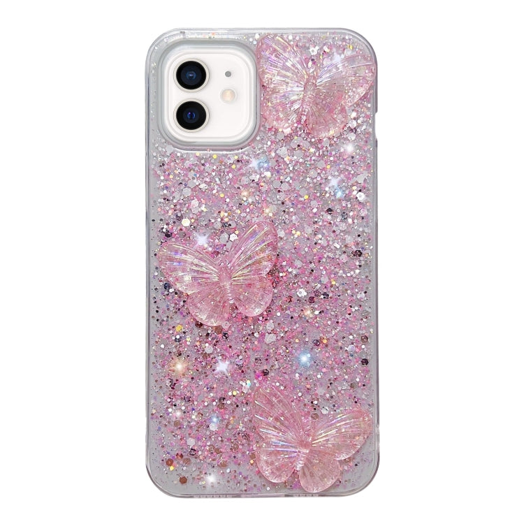 Stylish iPhone 12 case featuring starry sequin butterflies design, made from durable epoxy TPU material.