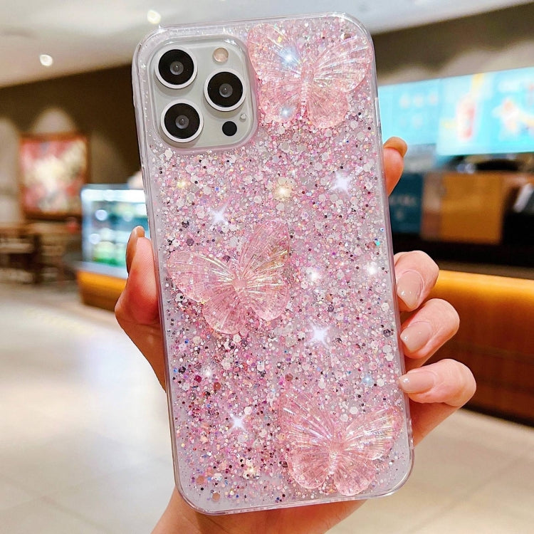 Stylish iPhone 12 case featuring starry sequin butterflies design, made from durable epoxy TPU material.