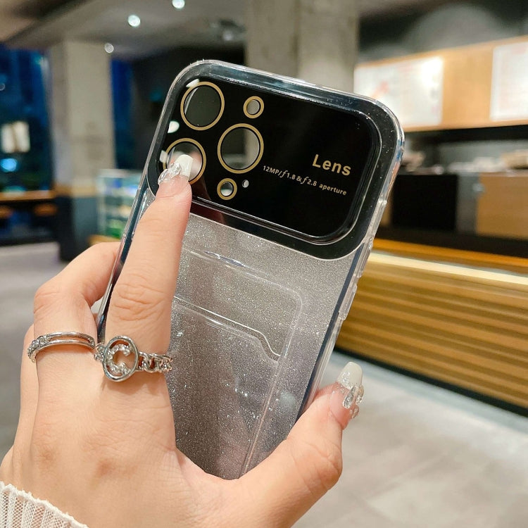 Large Window Gradient Glitter Phone Case for iPhone 13, showcasing its stylish design and card slot feature.