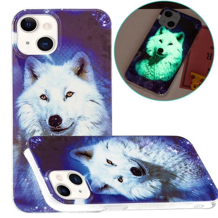Luminous TPU Soft Protective Case for iPhone 13 featuring a Starry Sky Wolf design, showcasing its vibrant colors and sleek profile.