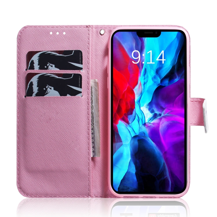 Coloured drawing horizontal flip leather case for iPhone 13 mini, showcasing its stylish design and functional features.