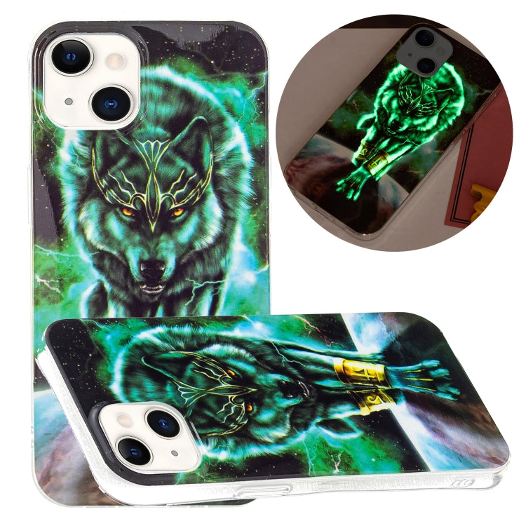 Luminous TPU soft protective case for iPhone 13 mini featuring a ferocious wolf design, showcasing vibrant colors and a sleek profile.