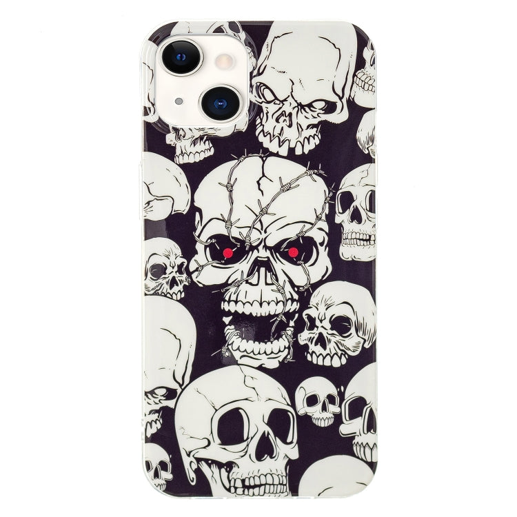 Luminous TPU soft protective case for iPhone 13 mini featuring a stylish skull design, providing durability and protection.