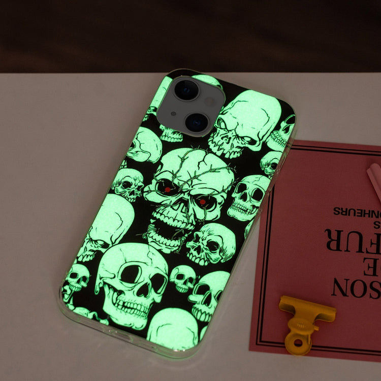 Luminous TPU soft protective case for iPhone 13 mini featuring a stylish skull design, providing durability and protection.