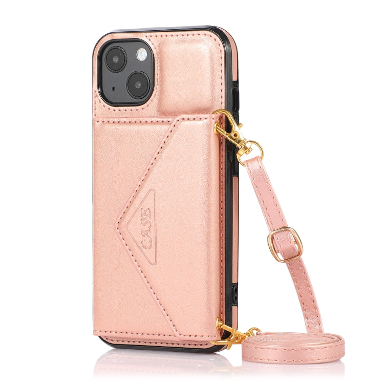 Multi-functional cross-body card bag for iPhone 13 mini made of TPU and PU, featuring a stylish design and a diagonal lanyard.