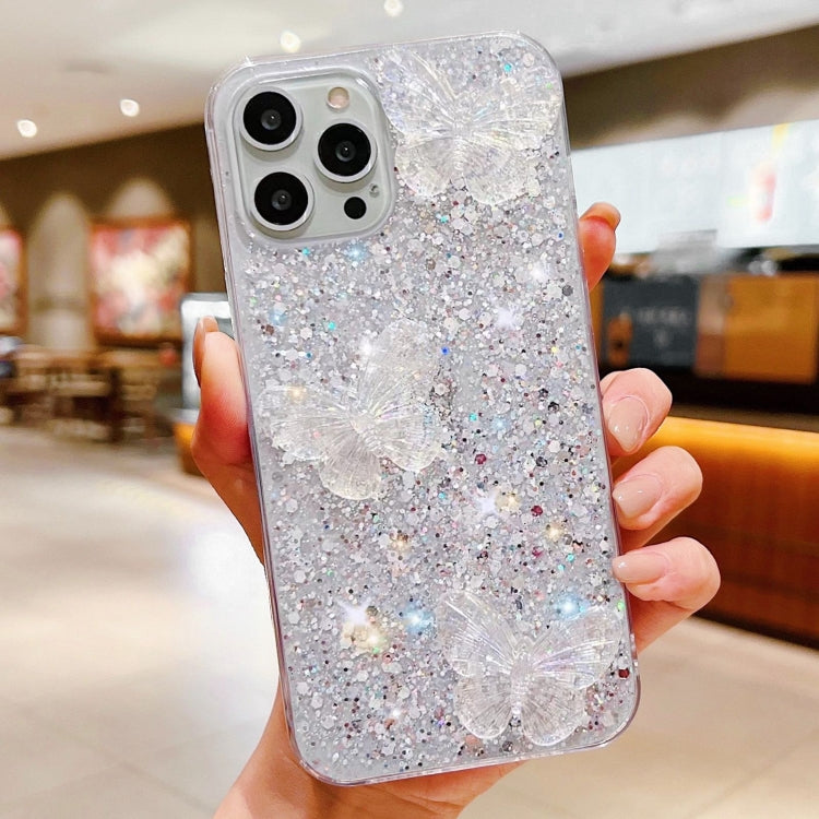 For iPhone 13 mini Starry Sequin Crystal Butterflies Epoxy TPU Phone Case showcasing a stylish butterfly design with sparkling sequins.