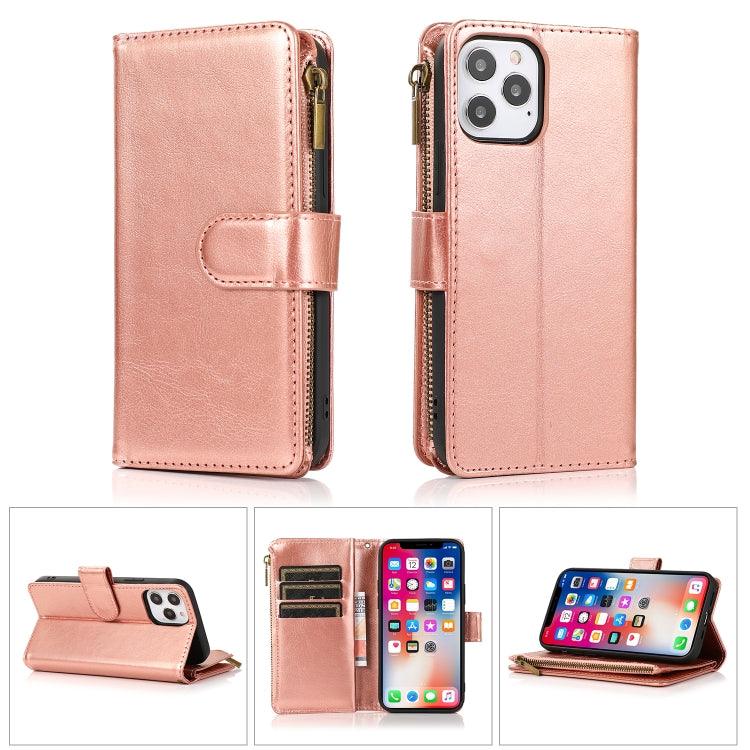 For iPhone 13 Multifunctional Crazy Horse Texture Horizontal Flip case in brown PU leather with card slots and a flip stand design.
