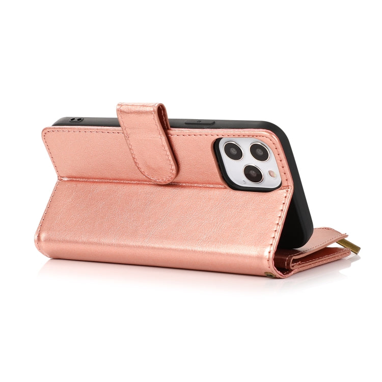 For iPhone 13 Multifunctional Crazy Horse Texture Horizontal Flip case in brown PU leather with card slots and a flip stand design.