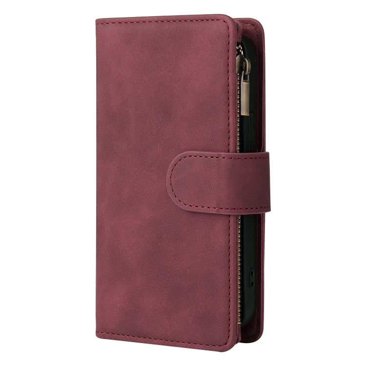 Multifunctional leather case for iPhone 13 with card slots and flip stand design, showcasing its sleek and elegant appearance.
