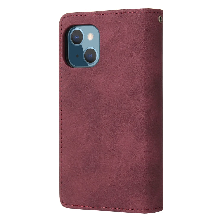 Multifunctional leather case for iPhone 13 with card slots and flip stand design, showcasing its sleek and elegant appearance.