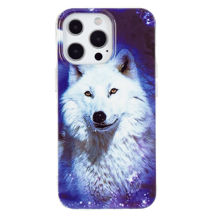 Luminous TPU Soft Protective Case for iPhone 13 Pro featuring a Starry Sky Wolf design, showcasing vibrant colors and a stylish look.