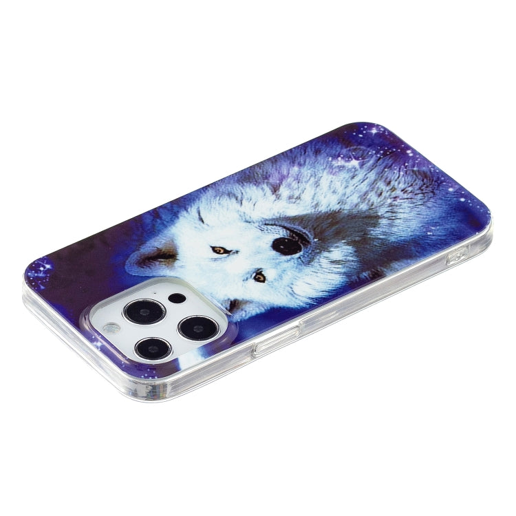 Luminous TPU Soft Protective Case for iPhone 13 Pro featuring a Starry Sky Wolf design, showcasing vibrant colors and a stylish look.