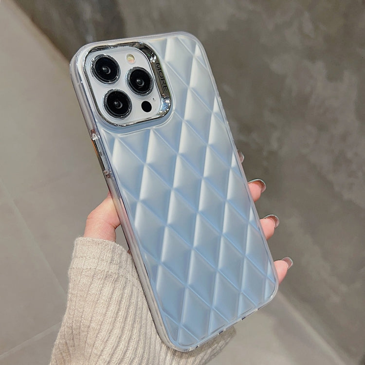 3D Rhombus Electroplating TPU Hybrid PC Phone case for iPhone 13 Pro Max in silver color, showcasing its stylish design and durable materials.