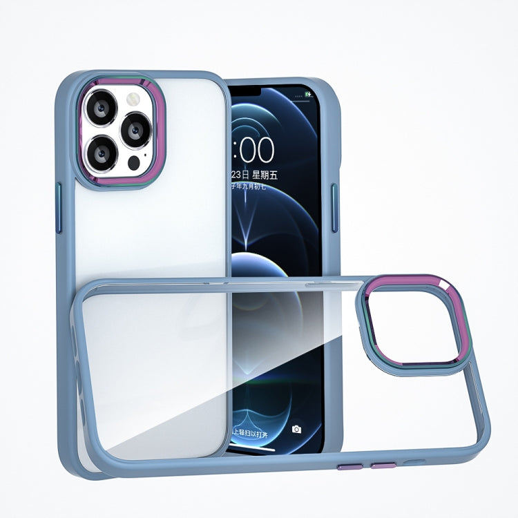 Baby Blue Metal Lens Ring Phone Case for iPhone 13 Pro Max, showcasing its elegant design and durable materials.