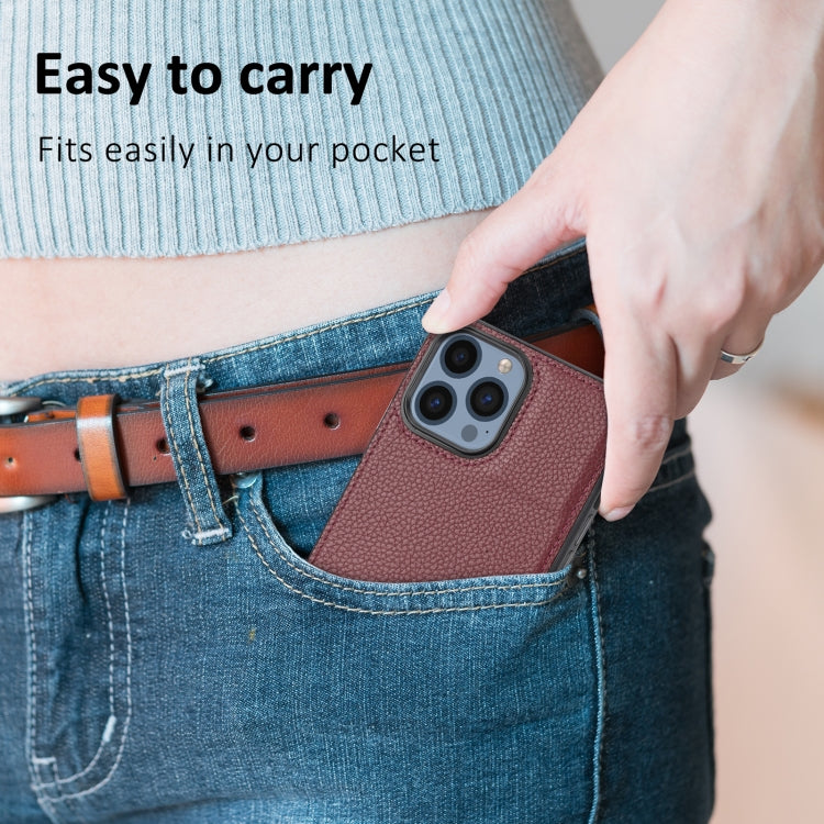 For iPhone 13 Pro Max Litchi Pattern Stitched Side-mounted Phone Case showcasing its stylish design and protective features.