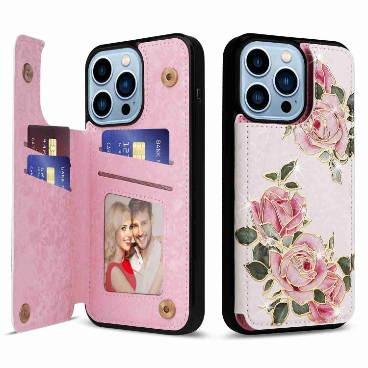 For iPhone 13 Pro Max Printed Double Buckle RFID Anti-theft Phone Case showcasing its stylish design and card slots.