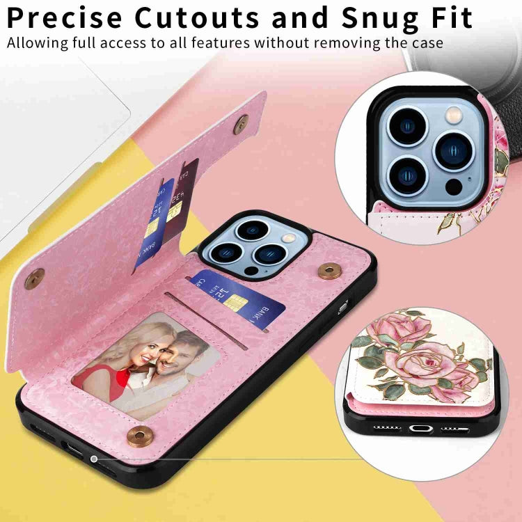 For iPhone 13 Pro Max Printed Double Buckle RFID Anti-theft Phone Case showcasing its stylish design and card slots.