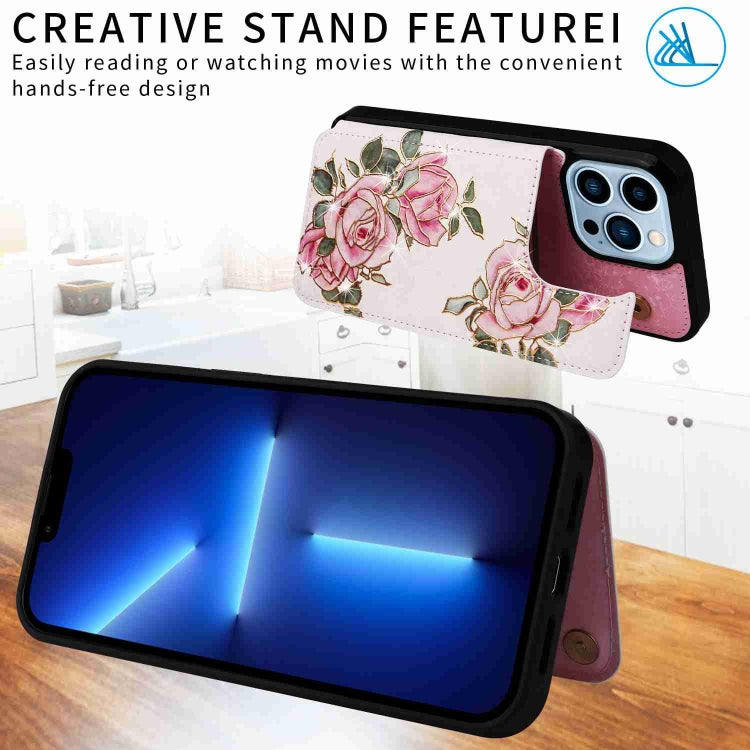 For iPhone 13 Pro Max Printed Double Buckle RFID Anti-theft Phone Case showcasing its stylish design and card slots.