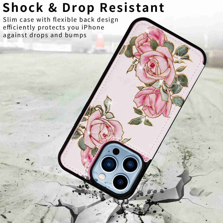 For iPhone 13 Pro Max Printed Double Buckle RFID Anti-theft Phone Case showcasing its stylish design and card slots.
