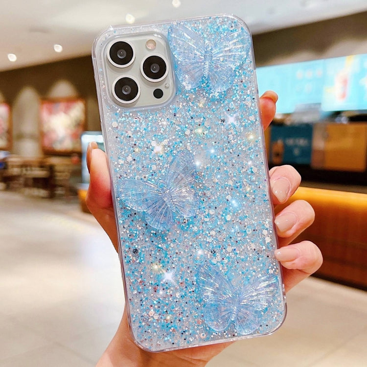 Stylish iPhone 13 Pro Max case featuring starry sequin crystal butterflies design, made from durable epoxy TPU material.
