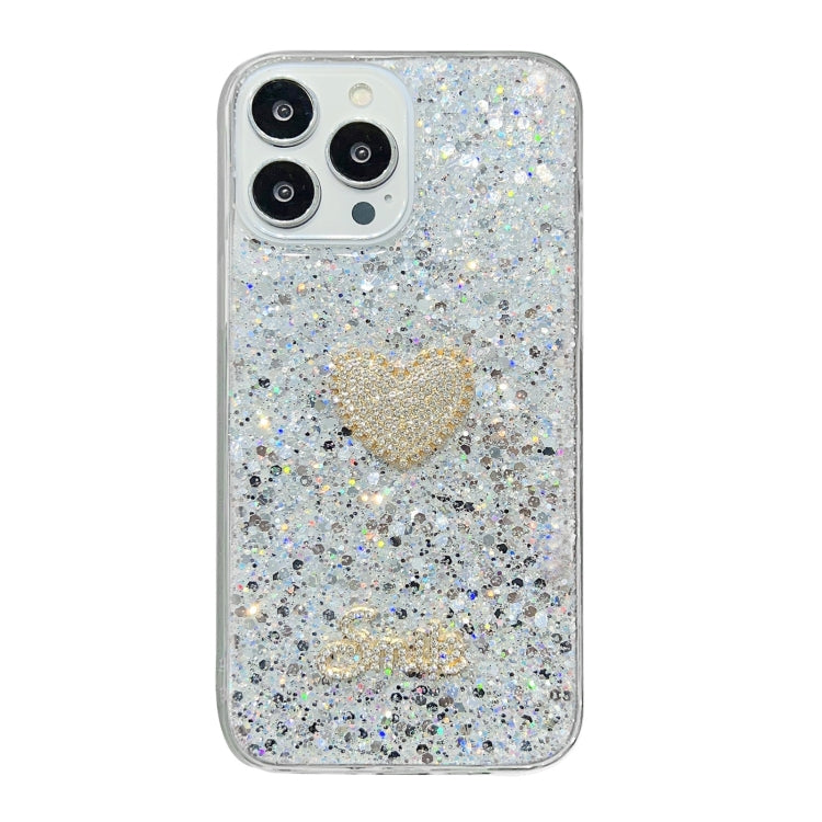 Stylish iPhone 13 Pro Max case featuring a diamond heart design made from durable epoxy TPU material.